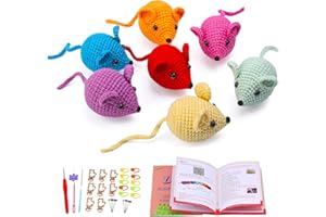 Hssugi Crochet Kit for Beginners, 7PCS Crochet Animal Kit -Mouse, Complete Crochet Starter Kits for Adults with Step-by-Step Video Tutorials Crochet Yarn Crochet Hook for Women