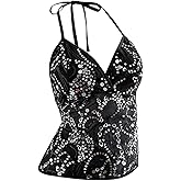 MakeMeChic Women's Fall Sequin Halter Top Backless Y2K Party Going Out Tops