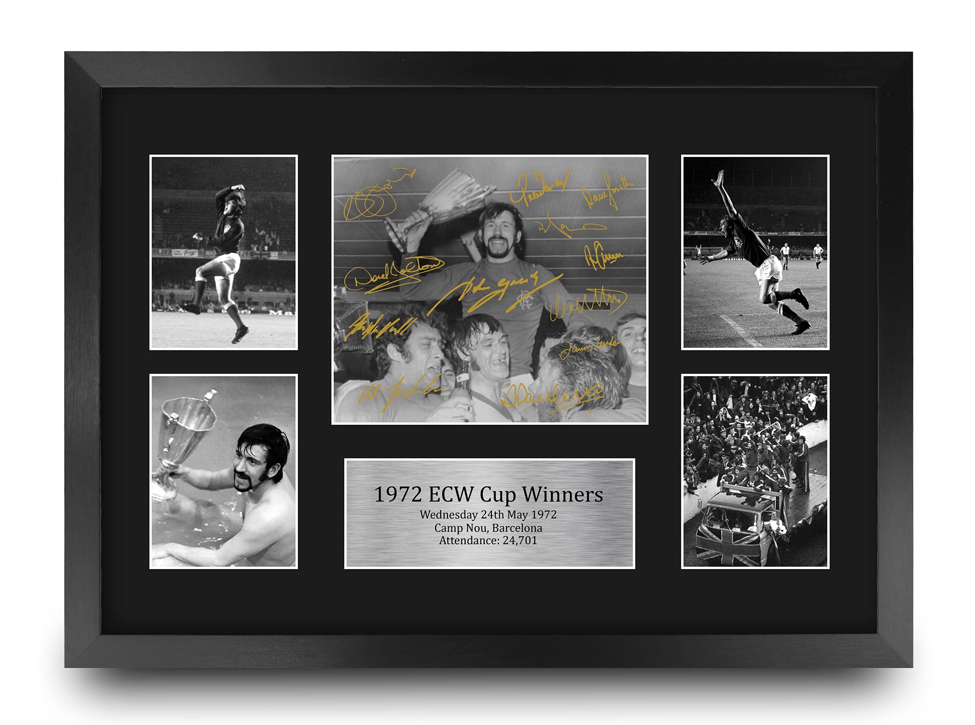 HWC Trading FR A3 Rangers 1972 ECW Cup Winners Printed Memorabilia Signed Autograph Display for Football Fans and Supporters - A3 Framed