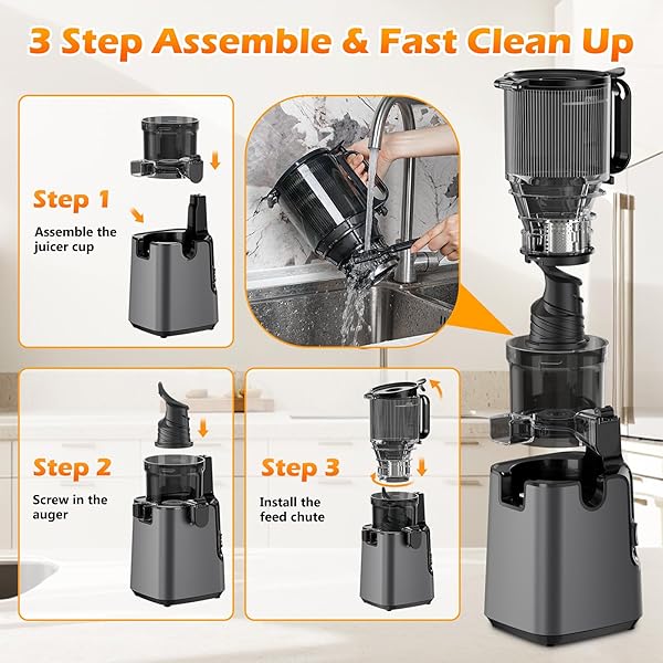 JUICER MACHINES WITH 5.8″ LARGE FEED CHUTE, COLD PRESS JUICER FOR WHOLE VEGETABLES AND FRUITS 400W, SLOW MASTICATING JUICER EASY TO CLEAN JUICE EXTRACTOR MACHINE HIGH JUICE YIELD