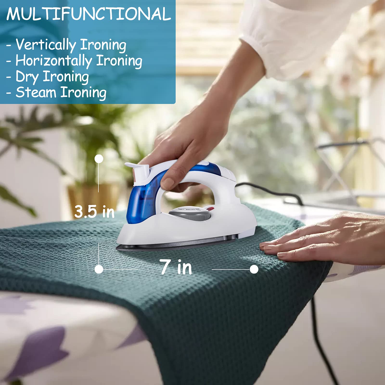 Travel Irons Portable Steam Irons for Clothes Handheld Steamer Mini Iron Non-Stick Sole Plate Dry Ironing and Steam Ironing Fast Heated up Detachable Water Tank