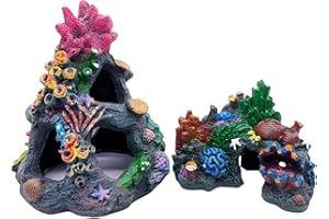 Tfwadmx Aquarium Coral Decoration Resin Fish Tank Hiding Mountain Cave Betta Hideaway House Rock Reef Ornament, 2 Pack.
