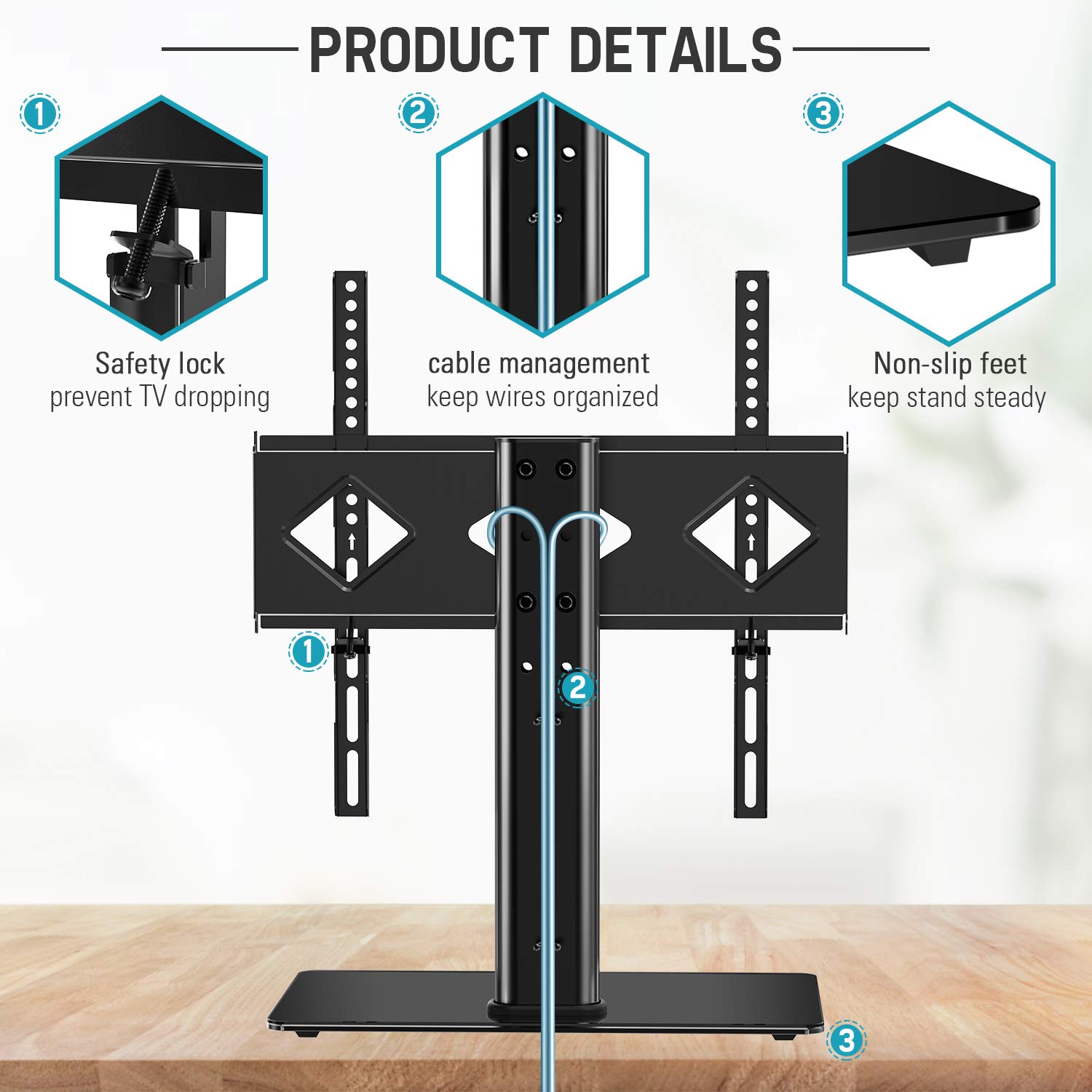 MOUNTUP Universal Swivel TV Stand for 27-55 inch TVs, Height Adjustable TV Table Stand with Tempered Glass Base, Table Top TV Stand Base Holds Up to 88lbs, Max VESA 400x400mm