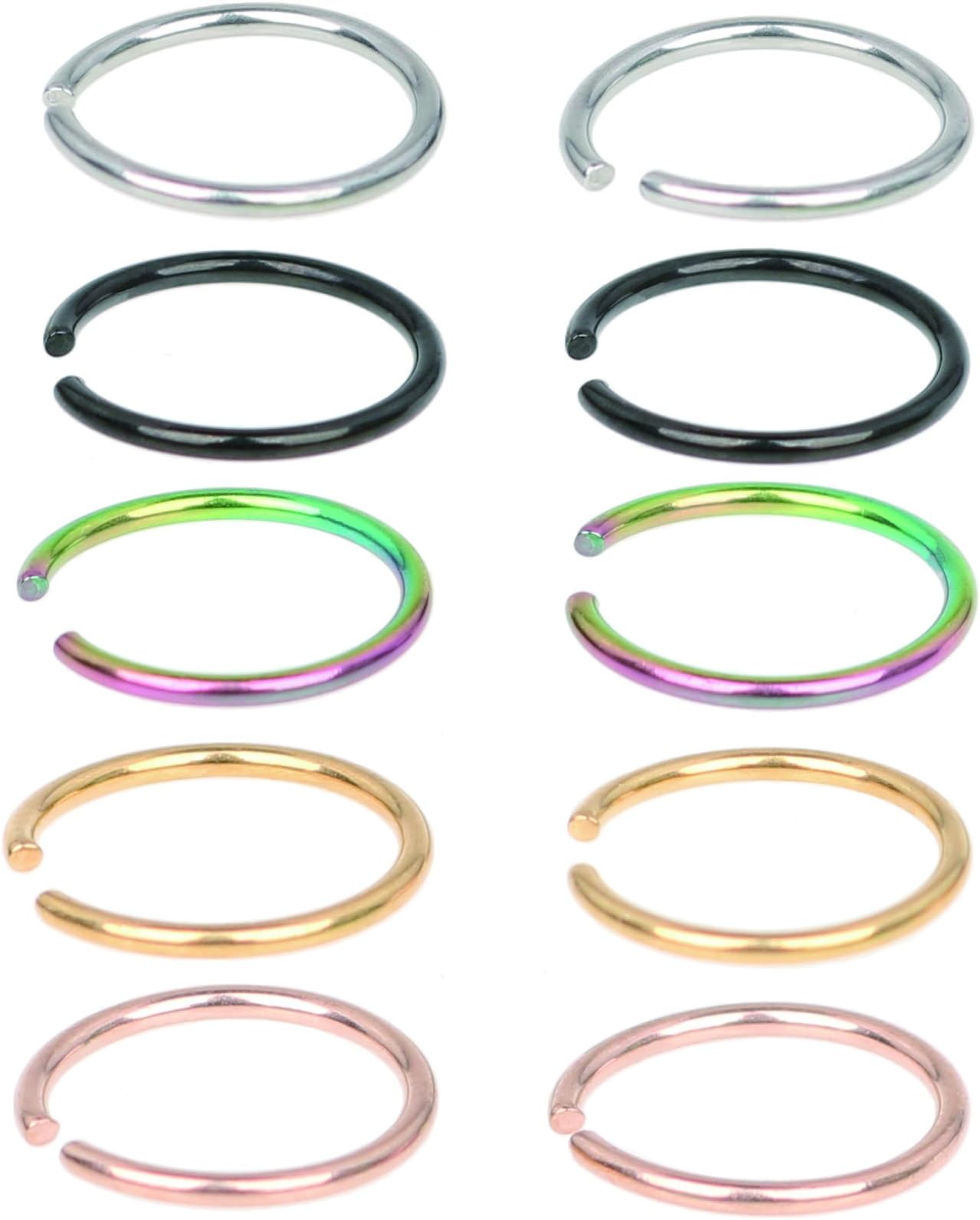 SkullParty 5 pairs Nose Rings Hoop 20 Gauge Non Piercing Stainless Steel Clip-on Fake Nose Ring Body Jewelry