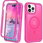 Avocase Magnetic for iPhone 14 Pro Max Case Built in Screen Protector [Compatible with MagSafe] Military-Grade Protection Full Body Shockproof Slim Translucent Matte Women Girls Men, Hot Pink