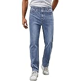WICUSION Mens Elastic Waist Jeans Relaxed Fit Stretch Denim Pants Straight Leg Jean with Zipper