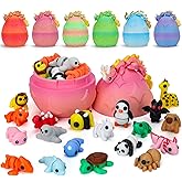 VUTIKPIX Mini 3D Printed Animals with Dragon Eggs Set, 3D Printed Fidget Toys Bulk, Small Articulated Animal Figures,Easter Basket Stuffers, Pocket Pets, Desk Decor, Party Favors (Animal Family)
