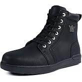 Men's Motorcycle Riding Shoes Street Riding Shoes Breathable Biker Boots Sneakers Powersports Footwear, Black Faux Leather Lace Up Boots with Ankle Support for Men, Anti-Slip Sole, Side Zipper