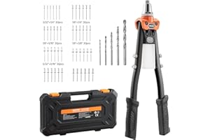VEVOR Pop Rivet Gun Kit, with 230 Blind Rivets, Two-Handed Riveter with 5 Interchangeable Nosepieces, 5 Drill Bits, and a Car