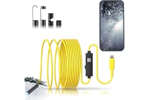 MUGEASY Inspection Camera - Endoscope Camera with Light, 1920P HD Bore Scope Borescope with 8 Lights, Waterproof 16.4FT Semi-Rigid Cord for Pipe Inspection, Industrial Endoscope for Phones(Yellow)