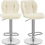 Yaheetech 2 Pcs PU Leather Bar Stools with Backrest Swivel Height Beige