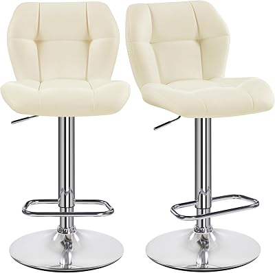 Yaheetech 2 Pcs PU Leather Bar Stools with Backrest Swivel Height Beige