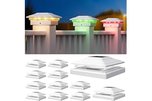 APONUO Solar Post Cap Lights Color Changing 12 Pack - RGB 8 Solid & Gradient Colors, IP65 Waterproof, for 4x4 5x5 6x6 Wood Vinyl Fences, Deck, Patio, Yard (White)