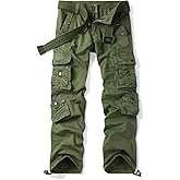 OCHENTA Men's Cotton Casual Cargo Work Pants Baggy Travel Hiking with Multi Pockets (No Belt)