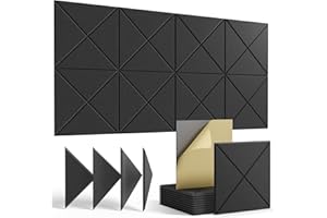 HEMRLY 12 pack Acoustic Panels Self-Adhesive, 12"X 12"X 0.4"Sound Proof Foam Panels,Soundproof Wall Panels High Density, Sound Panels for Wall Decoration and Acoustic Treatment-Black-01
