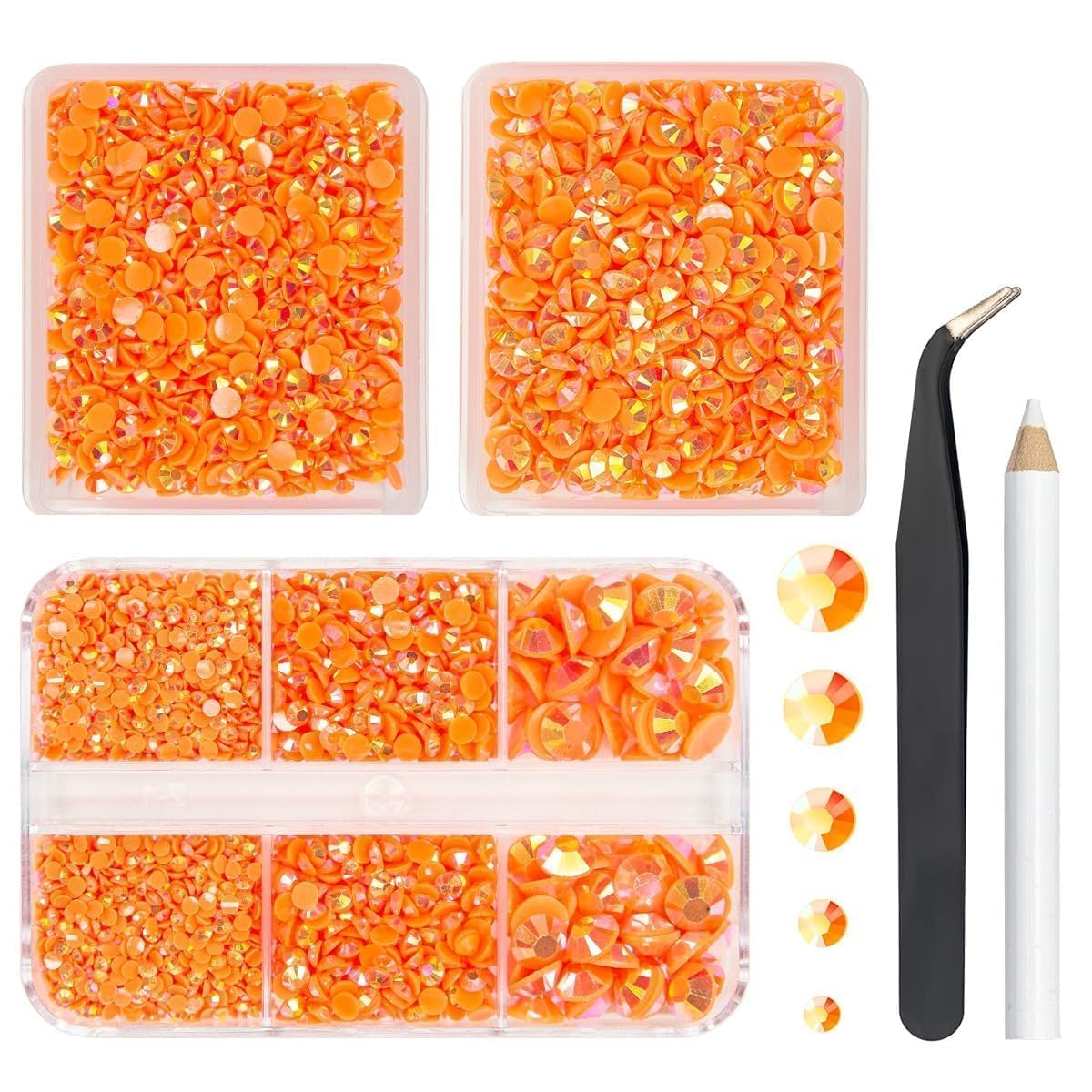 Photo 1 of qiipii 3 Boxes 5070PCS Neon Orange AB Resin Rhinestones 2mm 3mm 4mm 5mm 6mm Jelly Flatback Stones Non-Hotfix Gems Charms for Nails Face Eyes Makeup Tumblers Mugs Bottles DIY Crafts Decor Clothes Shoes
