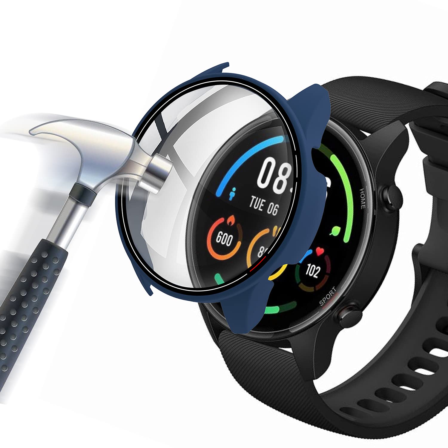 Acadeny Case With Tempered Glass Screen Protector Compatible for Xiaomi Mi Watch, 9H Hardness 360 ° All-round Protective Cover Ultra-thin Protective PC Case Cover for, blue