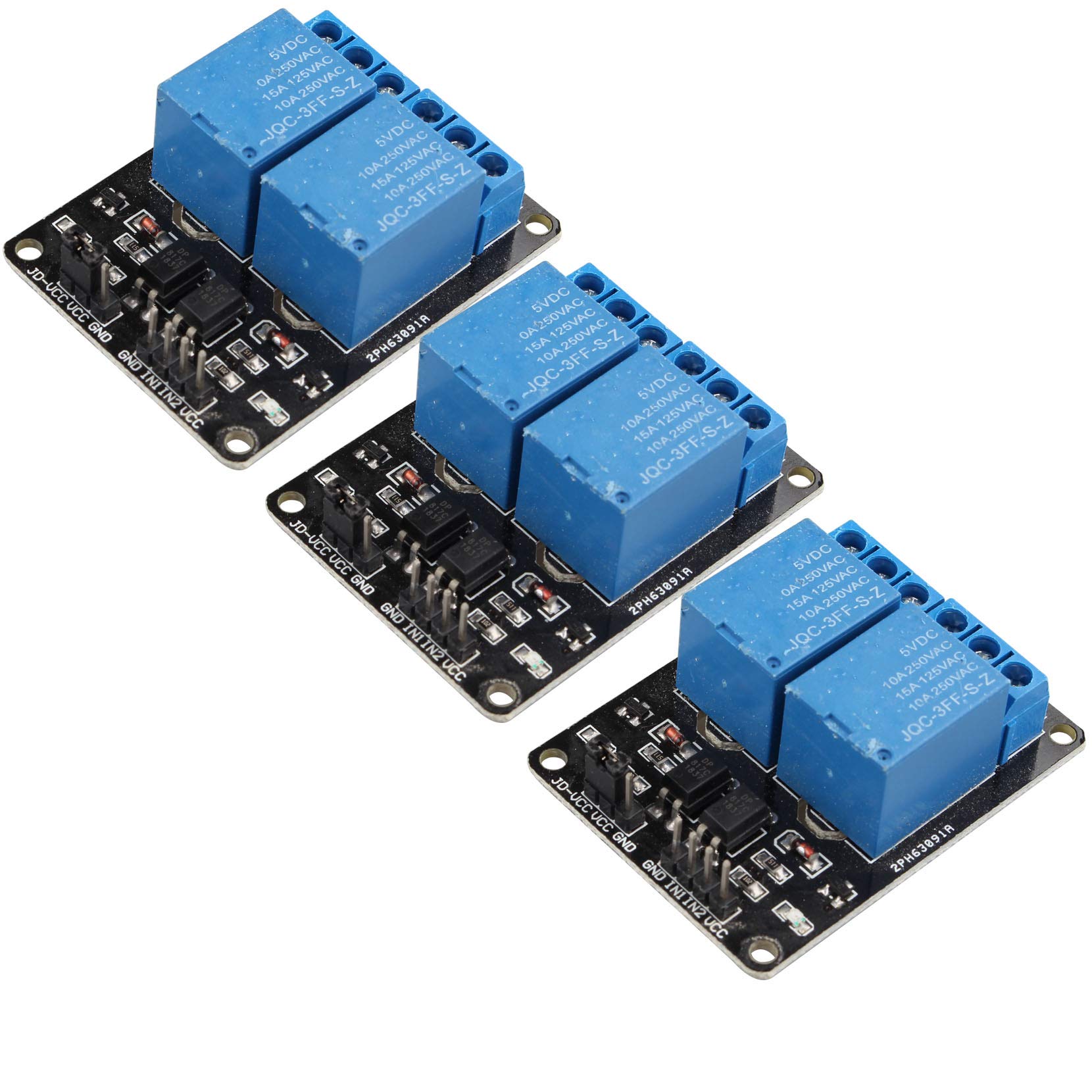 HALJIA 3PCS 2 Channel Relay Module - 5V Relay Board Expansion Board Universal Development Board Accessories with Optocoupler Compatible with Raspberry Pi Arduino PIC AVR MCU DSP ARM TTL Logic
