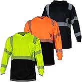 QELIN Hi Vis Long Sleeve Safety Shirts for Men Class 3 ANSI Reflective Work Shirt with Hood for Construction