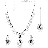IIJ Latest Bottle Green American/AD | Rhinestone Crystal Necklace with White Stone with Flower Dangle Earrings Jewellery Set for Perfect as Wedding Accessories Women