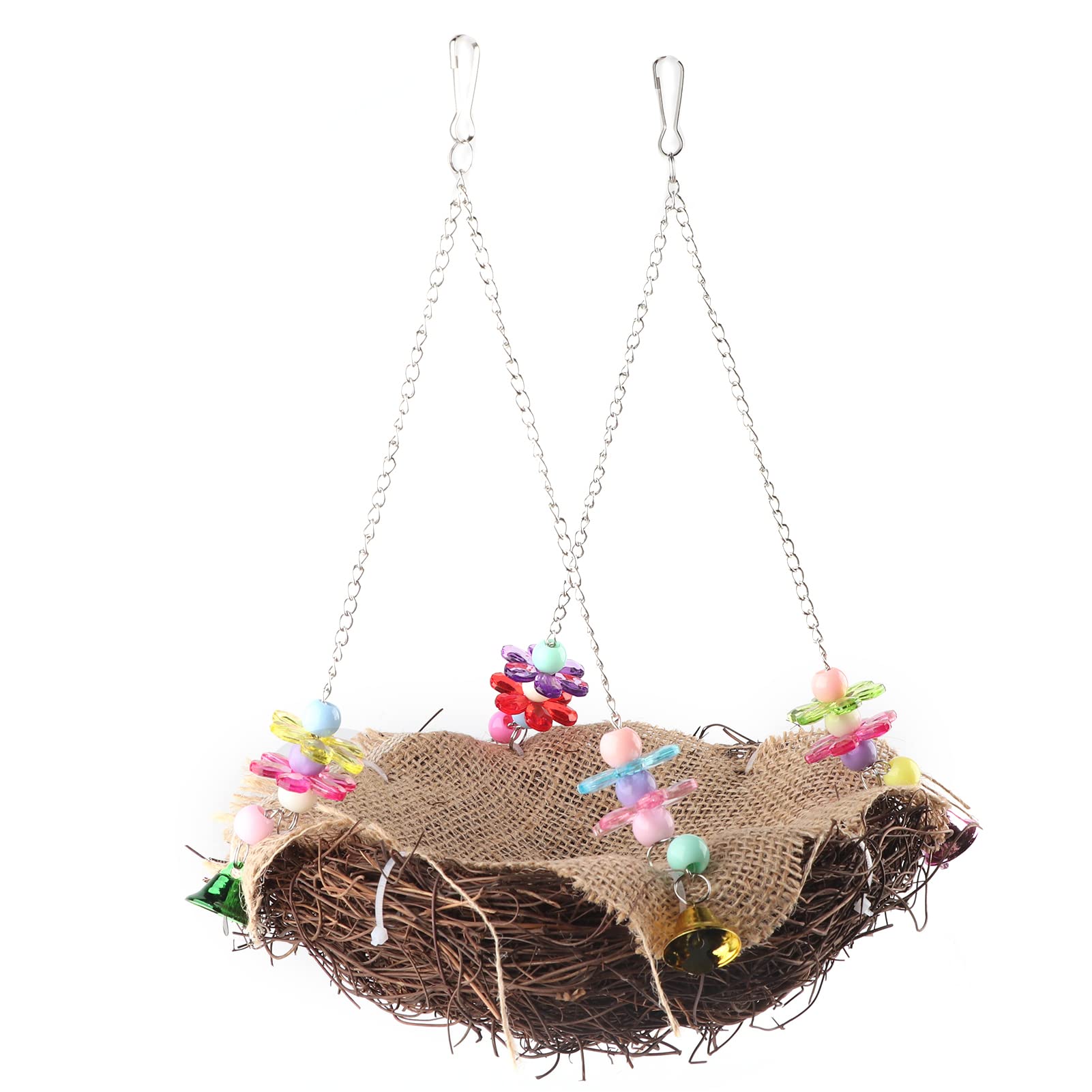 Rattan Birds Nest Swing Toys Parrot Climbing Chew Toys Colorful Birds Cages Perches Hanging Parrots Straw Toys with Bells S for Pet Birds Parrot Cage Accessories