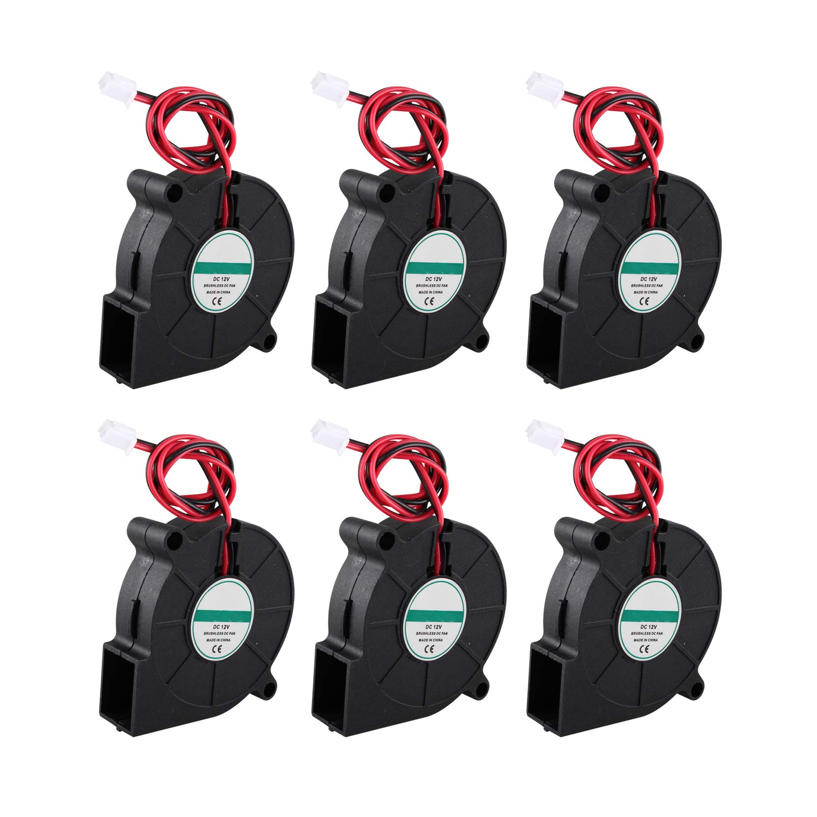 Jopto 6Pcs 3D Printer Cooling Blower Fan DC 12V 50 x 50 x 15mm 5015 Blow Radial Cooling Fan 2Pin Accessories Hot End Extruder Compatible with RepRap i3 3D Printer Cooler Heat Sinks