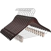 Quality Wooden Skirt Hangers with Clips Smooth Solid Wood Pants Hangers with Durable Adjustable Metal Clips, Swivel Hook, Coat, Jacket, Blouse Suit Hangers (Mahogany, 10)