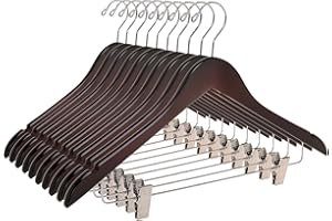 Quality Wooden Skirt Hangers with Clips Smooth Solid Wood Pants Hangers with Durable Adjustable Metal Clips, Swivel Hook, Coa