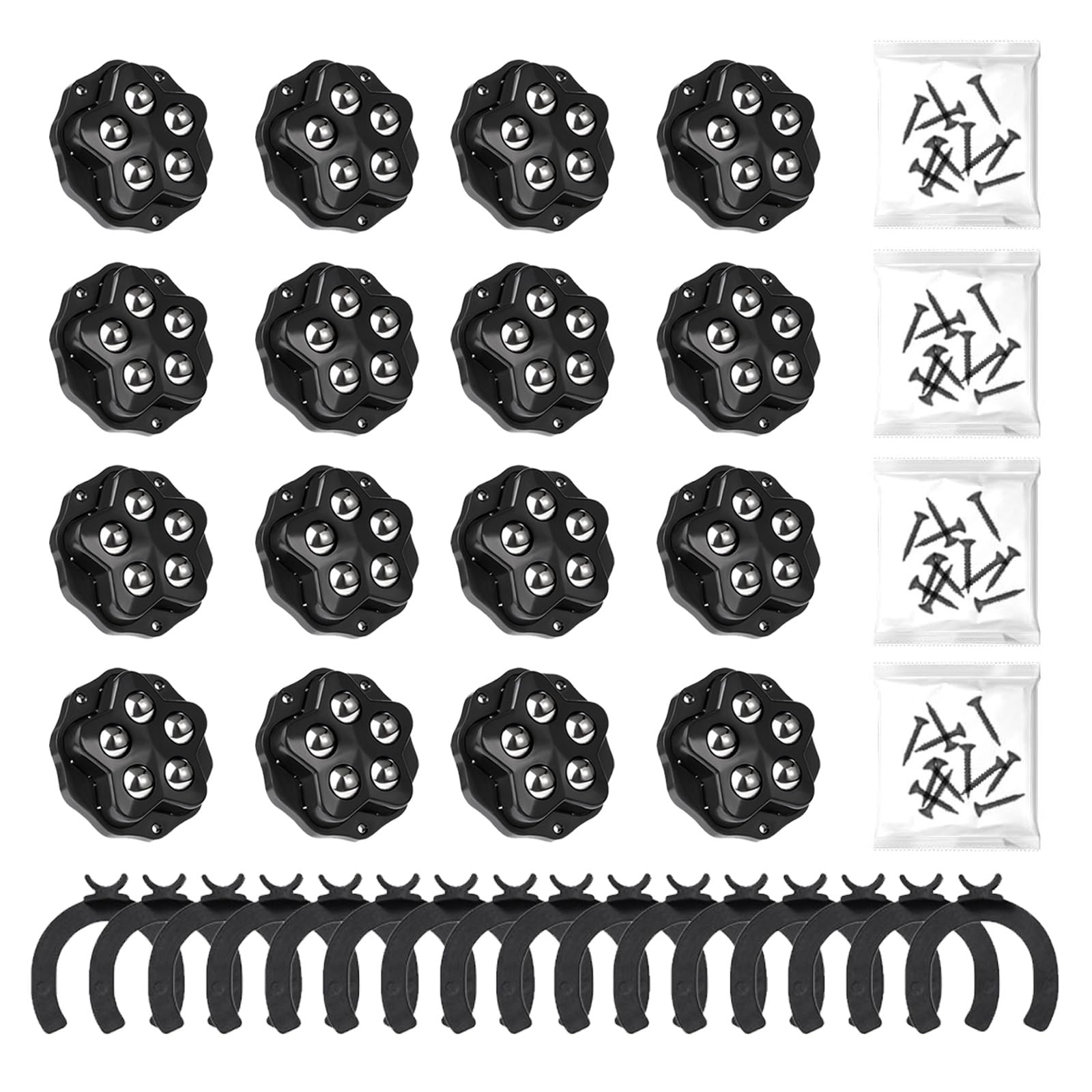16Pcs Castor Wheels, Mini Caster Wheels, 360 Degree Rotation Sticky Pulley with Brake pads, screws, film for Storage Box, Small Furniture and Kitchen Appliances (5 rollable beads)
