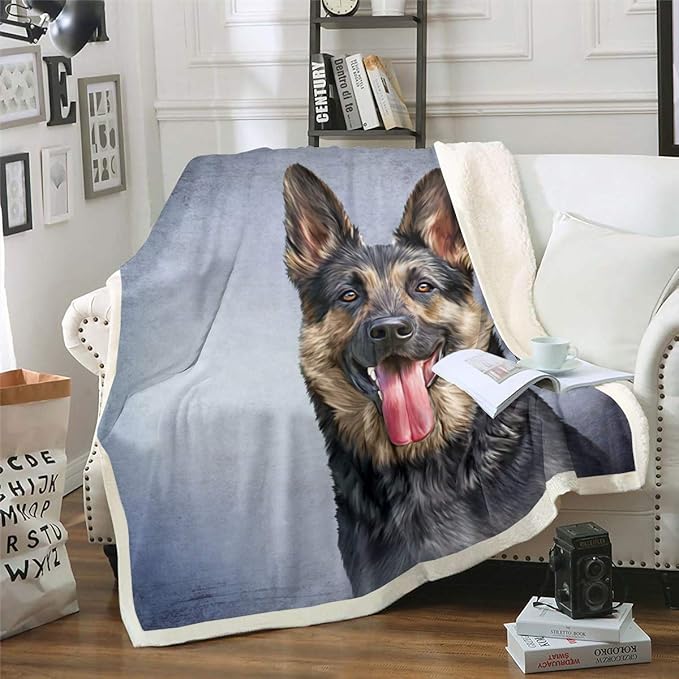 Dog Plush Blanket German Shepherd Fleece Throw Blanket for
