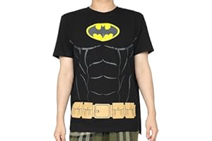 BIOWORLD DC Comics Men's Batman Costume Shirt with Detachable Cape Classic Bat Logo Batman Cosplay Tee