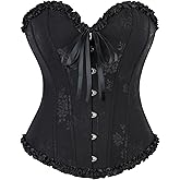 NociHah Women Classic Black Corset Top Floral Renaissance Lace Up Boned Overbust Corset Bustier