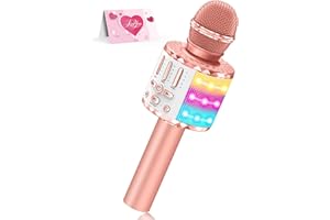 MICQUTR Wireless Microphone with Lights, Karaoke Bluetooth Microphone for Kids Adults, Portable Toy Karaoke Mic Speaker Machine, Home KTV Player Support Phone/Pad/TV for Party Singing, Boys Girls Best Gifts