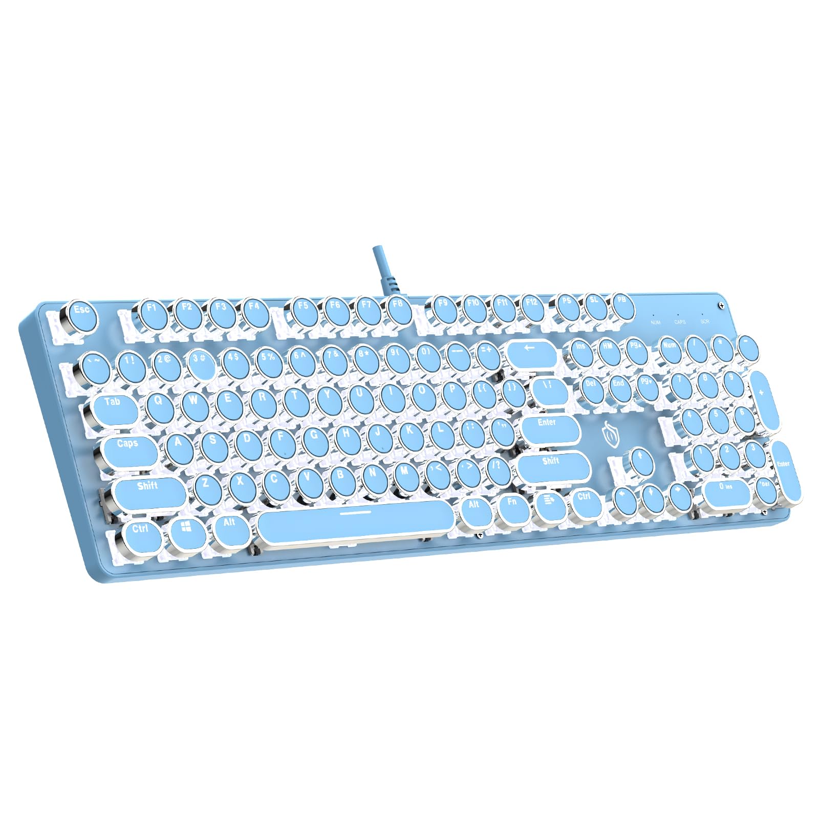 Gaozen Typewriter Mechanical Gaming Keyboard with RGB Backlit Red Switches, 104 Keys Retro Round Keycap, Wired Typewriter Style Comfortable Typing Soud (Blue)
