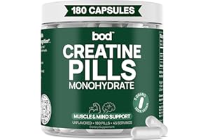 Goba Tea BOD Creatine Monohydrate Pills for Muscle Support, Vegan Pre or Post-Workout Creatine Capsules for Women and Men, 5g Micronized & Instantized, Creatina Monohidratada, 180 Capsules