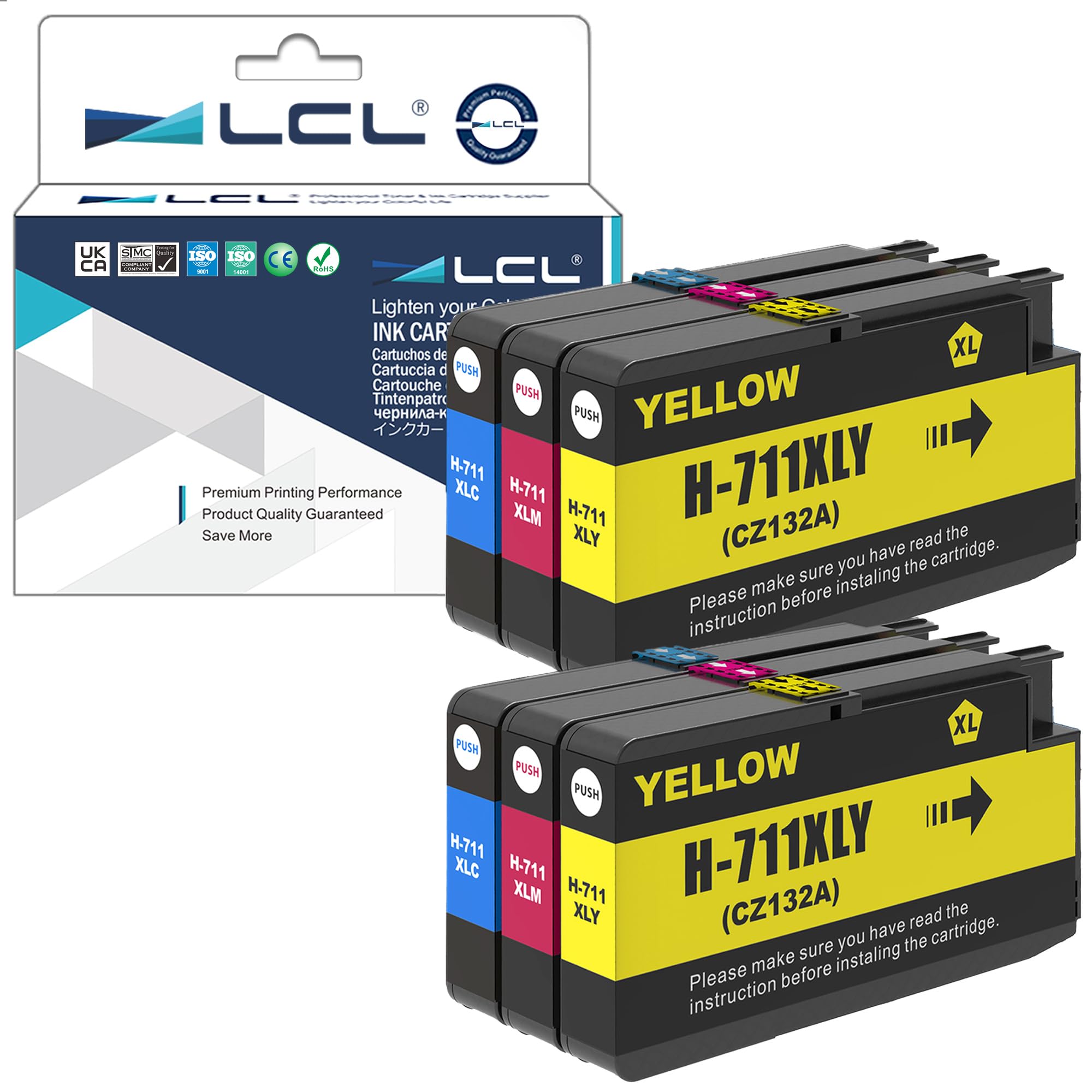 LCL 711XL High Yield Ink Cartridge Replacement for HP 711 711XL 711 XL for HP T120 24 T120 610 T520 24 T520 36 T520 610 T520 914 T125 24 T530 T130 T525 (2C 2M 2Y)