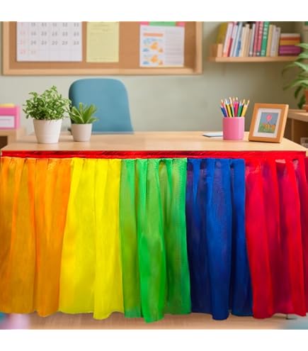 Rainbow Table Skirt Unicorn Tutu Tablecloth For Rectangle Table Girls Birthday Baby Shower Party Wedding 14ft
