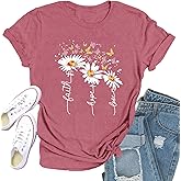 Qskall Christian Shirts for Women Daisy Floral T-Shirt Faith Hope Love Tee Butterfly Tops