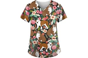 UOFOCO Cartoon Cute Printed Nursing Scrubs Shirts for Women 2024 New Fun Color Medical Plus Size Scrub Tops with Designs