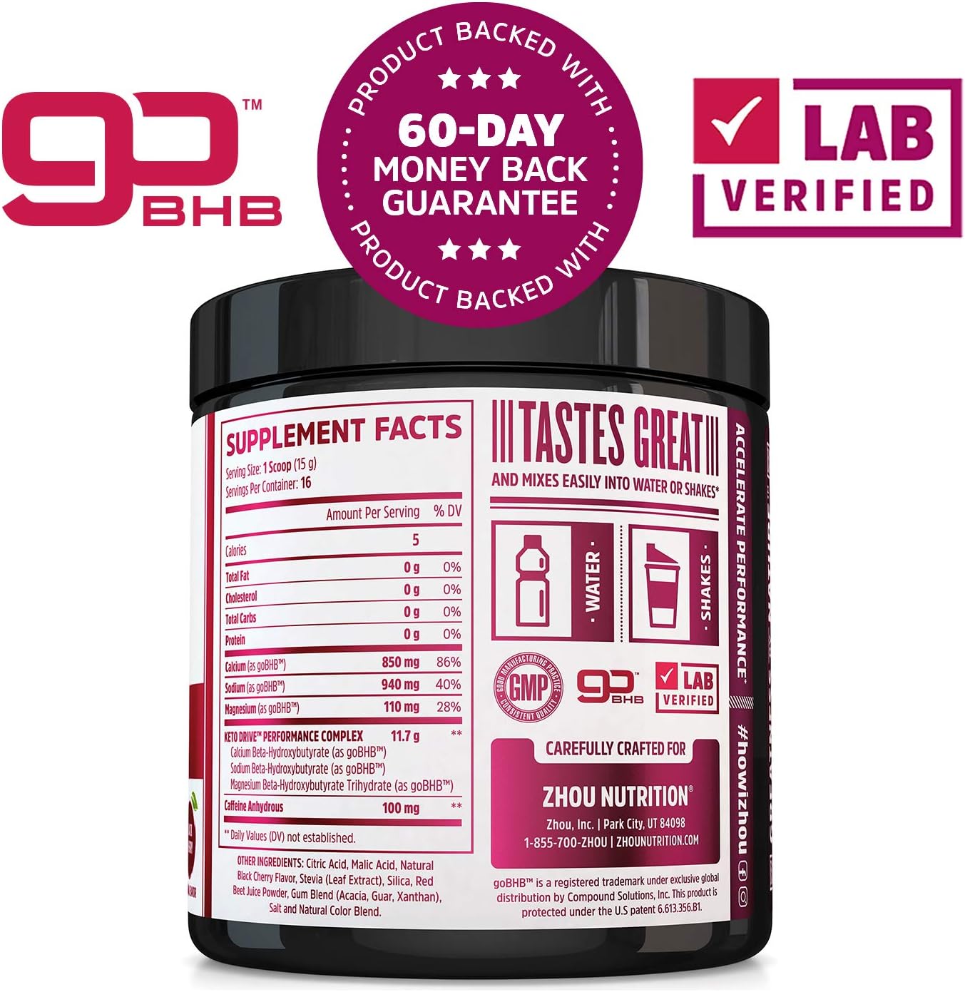 KETO DRIVE with BHB Ketones + Caffeine, Patented Beta-Hydroxybutyrates & Electrolytes (Calcium, Sodium, Magnesium) - Black Cherry ‘REVVED’, 8.4 oz: Health & Personal Care