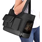 Cat Carrier, Dog Carrier, Pet Carrier, Foldable Waterproof Premium PU Leather Oxford Cloth Dog Purse, Portable Bag Carrier fo