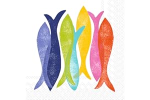 Boston International Kate Nelligan Paper Napkins, 20-Count Cocktail Size, Hand Stamp Fish