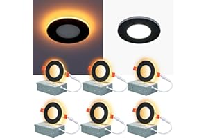 CycevSun 3 Inch Black LED Recessed Lights with Night Light, Dimmable & 5CCT Selectable Canless Downlight Wafer Outdoor Soffit, 6W, ETL, IC Rated, 6 Pack
