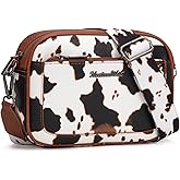 Montana West Small Crossbody Bags for Women Cow Print Purse Triple Zip Shoulder Handbags with Wide Strap