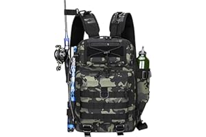 FREGITO Fishing Tackle Backpack, Portable Fishing Tackle Storage Bag, Multifuction Large-Capacity Sling Bag, Fishing Gear Bags, (Dark Night Camouflage)