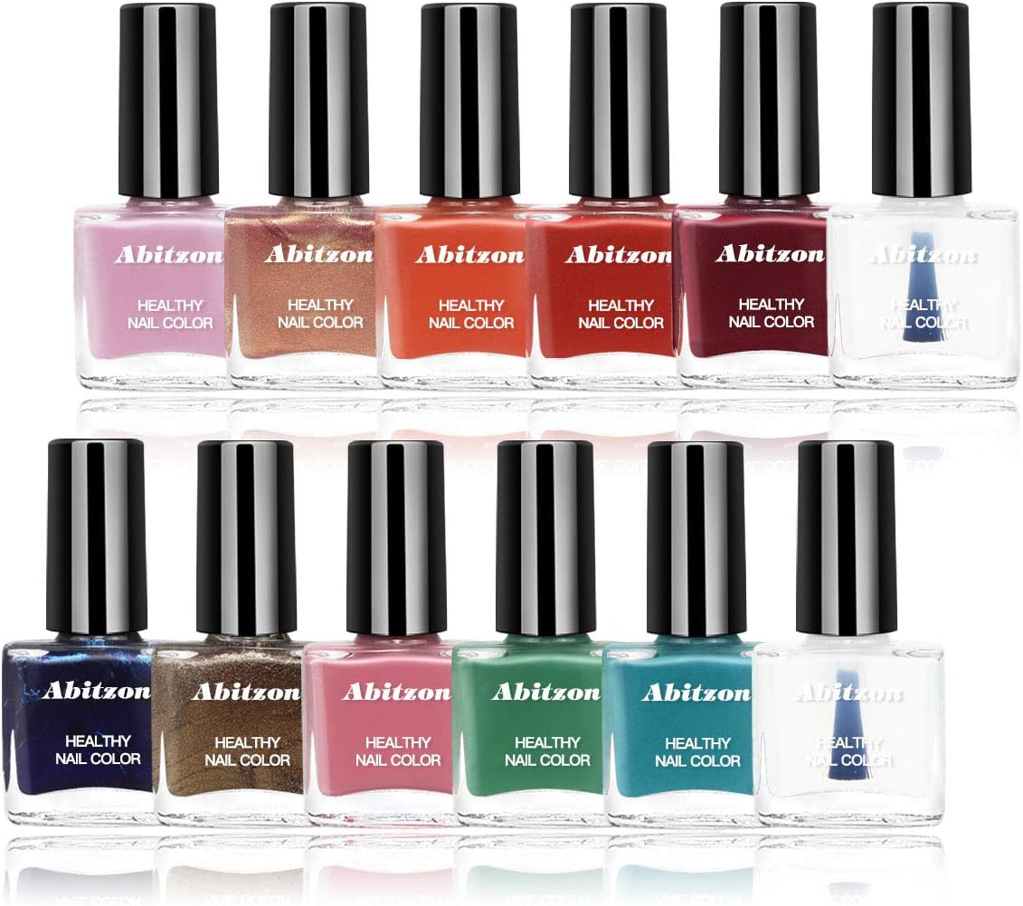 Abitzon Non Toxic Eco Friendly Nail Polish Set Easy Peel Off & Quick Dry Organic Water Based Nail Polish (12 Bottles)