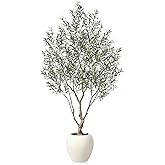 SOGUYI Olive Trees Artificial Indoor, 8 Feet Tall Faux Olive Tree with Round Artisan Planter, Premium Handmade, Realistic Trunk & Lifelike Leaves, Perfect for Large Spaces & Elegant Home/Office Decor