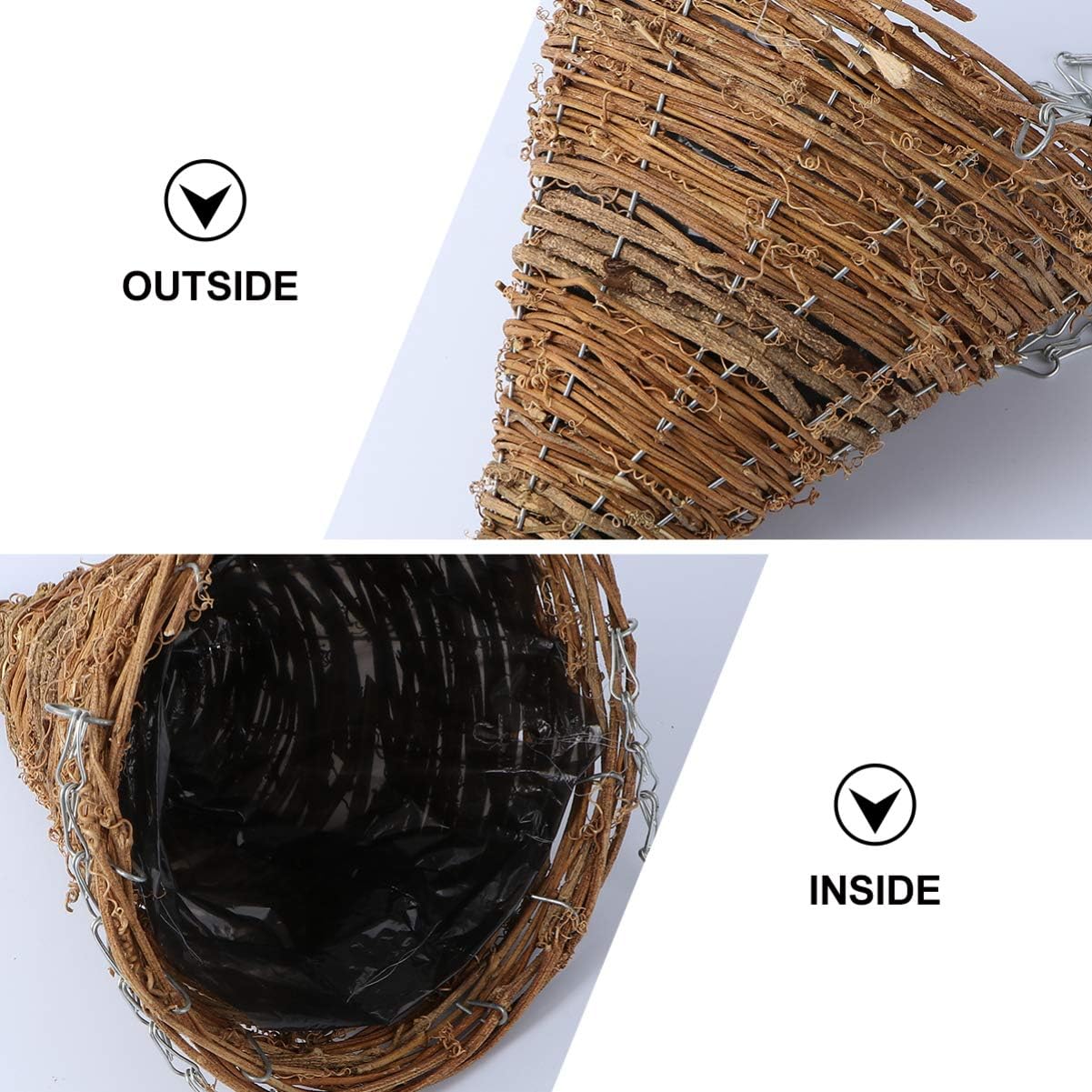Yardwe Hanging Planter Rattan Cone Shape Plant Flower Pot Farmhouse Wall Flower Basket Fern Wicker Bird Nest Plant Pot Weave Herb Orchid Pot for Indoor Outdoor Garden Log Color: Garden & Outdoor