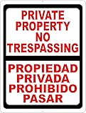 Bilingual Private Property No Trespassing Sign. English & Spanish Security Signs. Privada. 8" X 12" inch Metal.