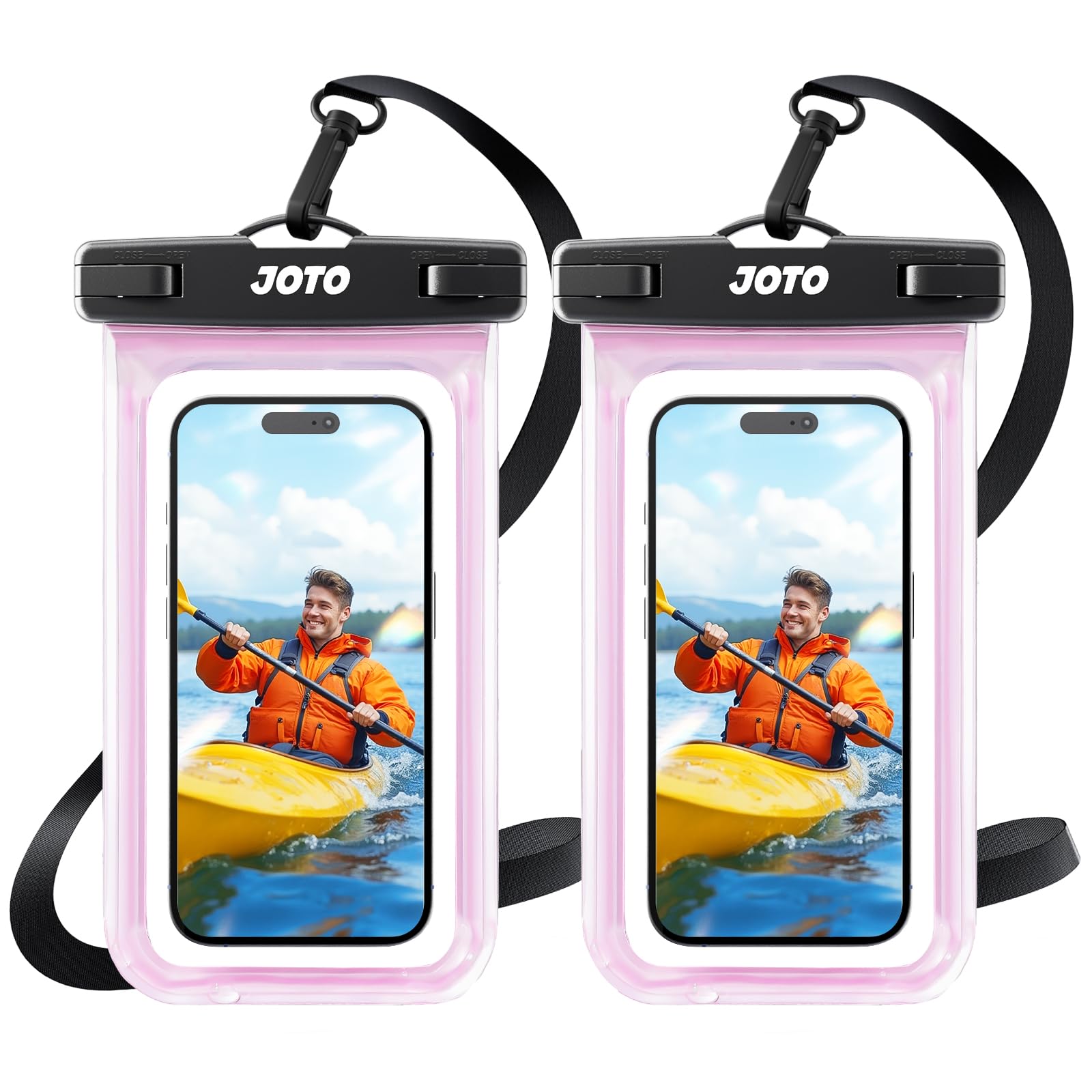 JOTO 2 Pack Waterproof Phone Pouch Case Up to 7", IPX8 Underwater Phone Case Protector Cellphone Dry Bag for iPhone 17/Air 16 15 14 13 12 Pro Max Xs Max XR X 8 7 6S Plus SE/Galaxy S24 S23 -Clearpink